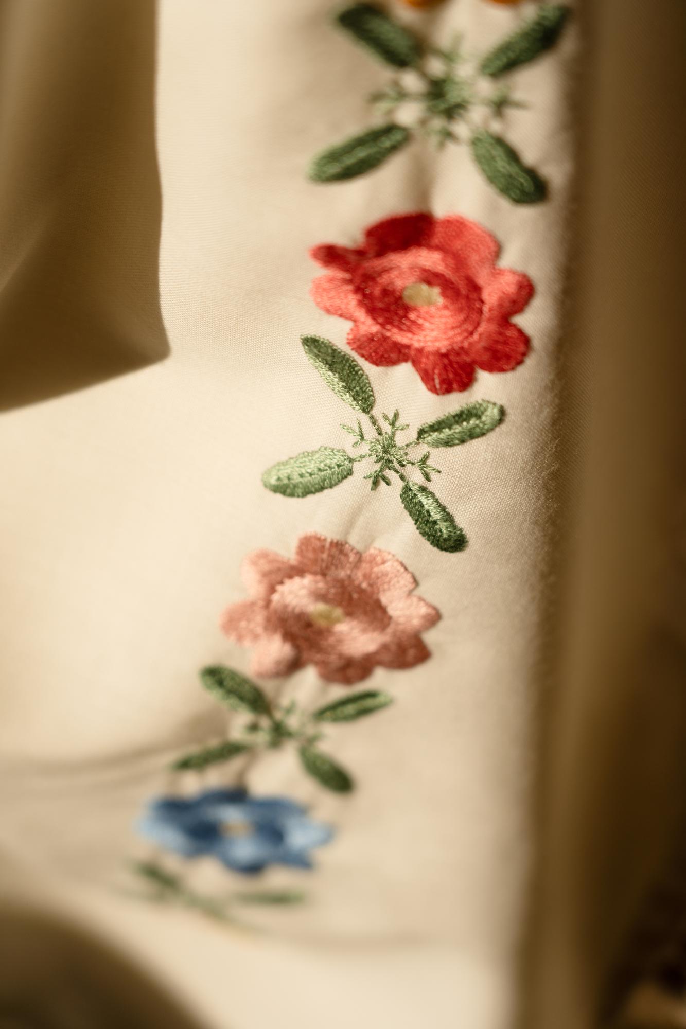 Heirloom floral embroidery close-up